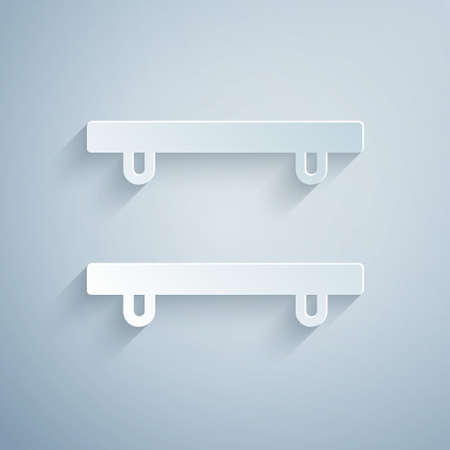 Paper cut Empty wooden shelves icon isolated on grey background. Paper art style. Vectorのイラスト素材