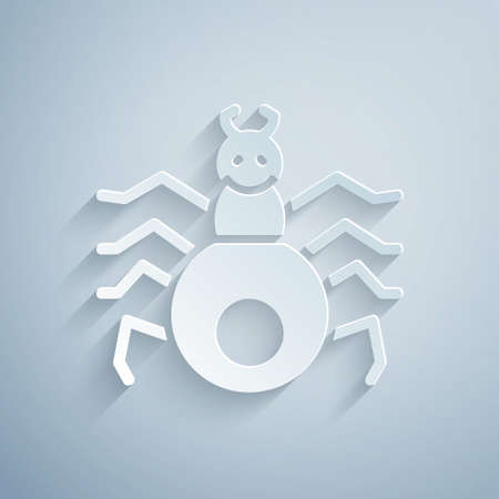 Paper cut Spider icon isolated on grey background. Happy Halloween party. Paper art style. Vectorのイラスト素材