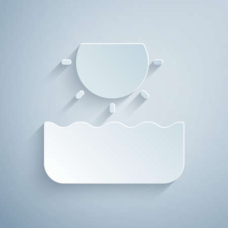 Paper cut Sun icon isolated on grey background. Paper art style. Vectorのイラスト素材