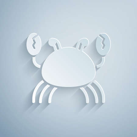 Paper cut Crab icon isolated on grey background. Paper art style. Vectorのイラスト素材