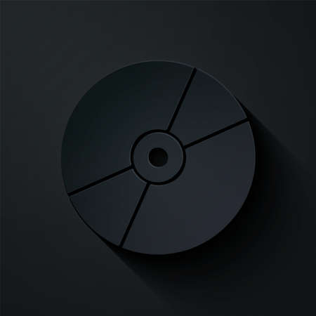 Paper cut CD or DVD disk icon isolated on black background. Compact disc sign. Paper art style. Vectorのイラスト素材