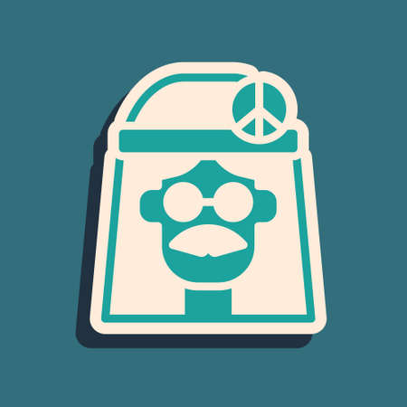 Green Hippie girl icon isolated on green background. Peace and love sign. Symbol pacificism freedom and love. Long shadow style. Vectorのイラスト素材