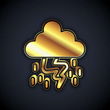 Gold Storm icon isolated on black background. Cloud and lightning sign. Weather icon of storm. Vectorのイラスト素材