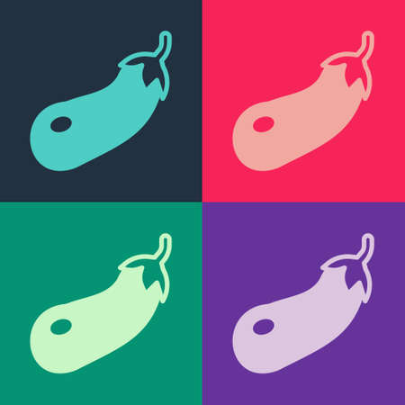 Pop art Eggplant icon isolated on color background. Vectorのイラスト素材