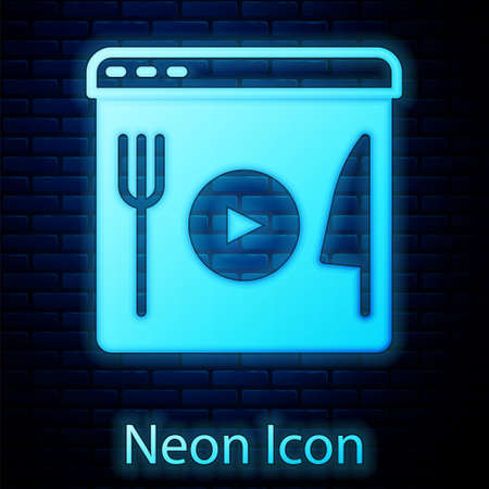 Glowing neon Cooking live streaming icon isolated on brick wall background. Vectorのイラスト素材