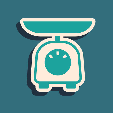 Green Scales icon isolated on green background. Weight measure equipment. Long shadow style. Vectorのイラスト素材