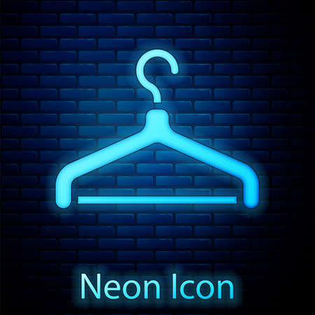 Glowing neon Hanger wardrobe icon isolated on brick wall background. Cloakroom icon. Clothes service symbol. Laundry hanger sign. Vectorのイラスト素材