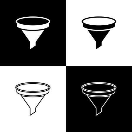 Set Funnel or filter icon isolated on black and white background. Vectorのイラスト素材