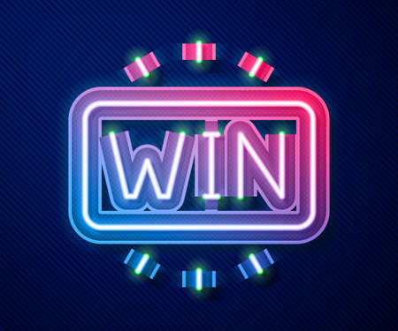 Glowing neon line Casino win icon isolated on blue background. Vectorのイラスト素材