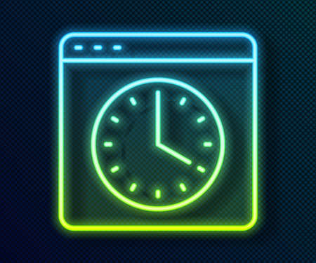 Glowing neon line Browser window icon isolated on black background.  Vector.のイラスト素材