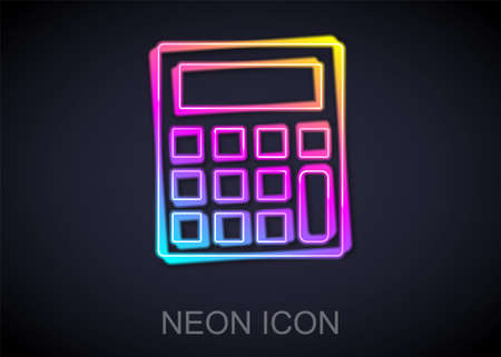 Glowing neon line Calculator icon isolated on black background. Accounting symbol. Business calculations mathematics education and finance. Vectorのイラスト素材