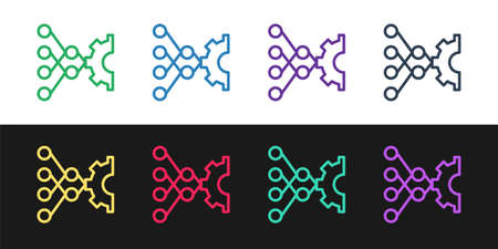 Set line Neural network icon isolated on black and white background. Artificial intelligence AI. Vectorのイラスト素材