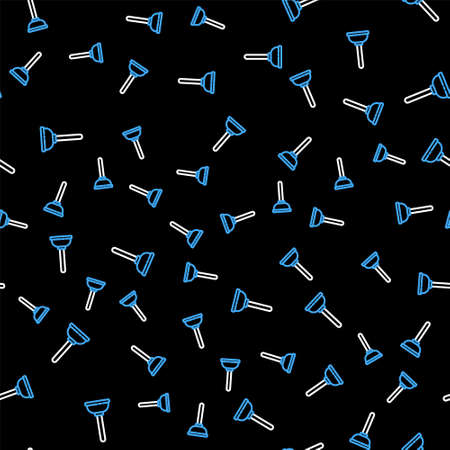 Line Rubber plunger with wooden handle for pipe cleaning icon isolated seamless pattern on black background. Toilet plunger. Vectorのイラスト素材