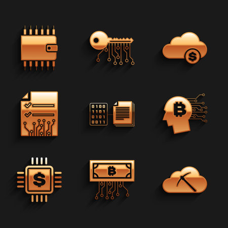 Set Smart contract Cryptocurrency bitcoin with circuit cloud mining Bitcoin think Processor chip dollar and icon. Vector.のイラスト素材