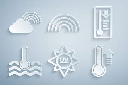 Set UV protection, Meteorology thermometer, Water, Rainbow and with cloud icon. Vectorのイラスト素材
