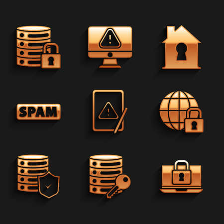 Set Tablet under protection firewall icon. Vectorのイラスト素材