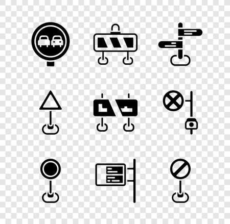 Set No overtaking road traffic, Road barrier, sign, ublic transport board, Stop, Triangle warning blank and icon. Vectorのイラスト素材