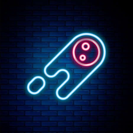 Glowing neon line Comet falling down fast icon isolated on brick wall background. Colorful outline concept. Vectorのイラスト素材