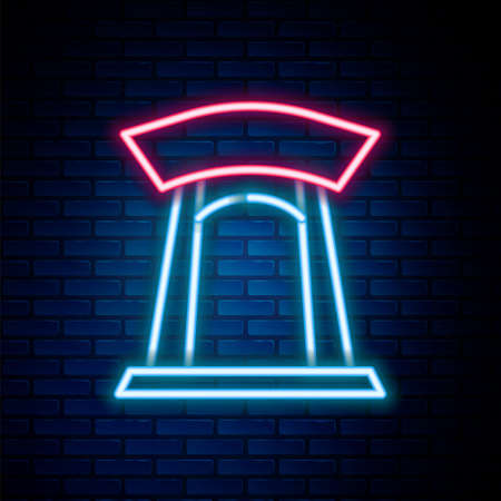 Glowing neon line Korean traditional gate icon isolated on brick wall background. Colorful outline concept. Vectorのイラスト素材