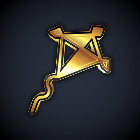 Gold Kite icon isolated on black background. Vectorのイラスト素材