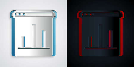 Paper cut Graph, chart, diagram, infographic icon isolated on grey and black background. Paper art style. Vectorのイラスト素材