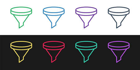 Set line Funnel or filter icon isolated on black and white background. Vectorのイラスト素材