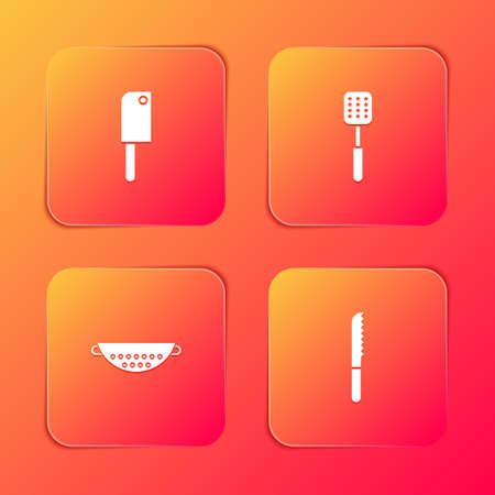 Set Meat chopper, Spatula, Kitchen colander and Bread knife icon. Vectorのイラスト素材