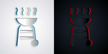 Paper cut Barbecue grill icon isolated on grey and black background. BBQ grill party. Paper art style. Vectorのイラスト素材