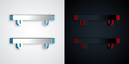 Paper cut Empty wooden shelves icon isolated on grey and black background. Paper art style. Vectorのイラスト素材