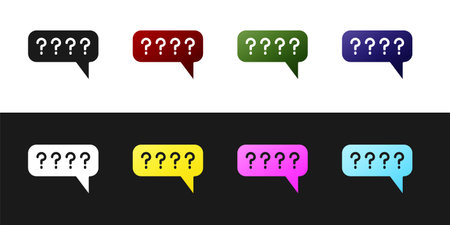 Set Speech bubbles with Question icon isolated on black and white background. FAQ sign. Chat speech bubble and chart. Vectorのイラスト素材