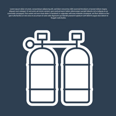 Blue line Aqualung icon isolated on blue background. Oxygen tank for diver. Diving equipment. Extreme sport. Diving underwater equipment. Vectorのイラスト素材
