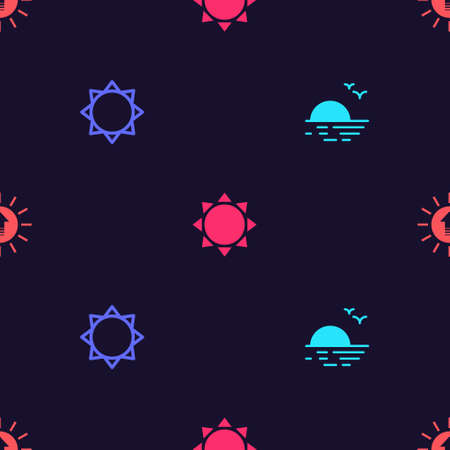 Set Sunset, , and on seamless pattern. Vectorのイラスト素材