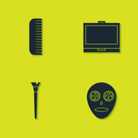 Set Hairbrush, Facial cosmetic mask, Makeup and powder with mirror icon. Vectorのイラスト素材