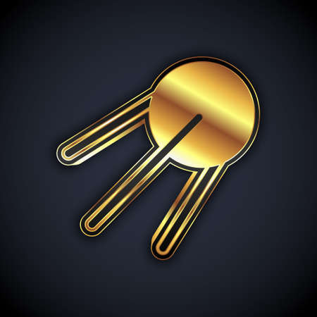 Gold Satellite icon isolated on black background. Vectorのイラスト素材