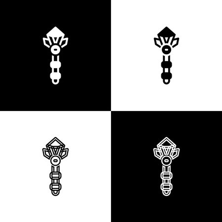 Set Magic wand icon isolated on black and white background. Star shape magic accessory. Magical power. Vectorのイラスト素材