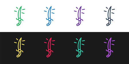 Set line Arabian saber icon isolated on black and white background. Vectorのイラスト素材