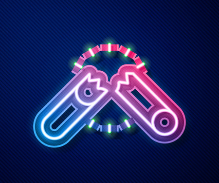 Glowing neon line Broken cigarette icon isolated on blue background. Tobacco sign. Smoking symbol. Vectorのイラスト素材