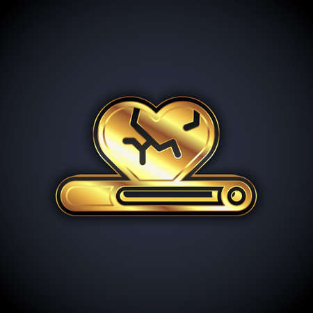 Gold Heart disease and death caused with smoking icon isolated on black background. Vectorのイラスト素材