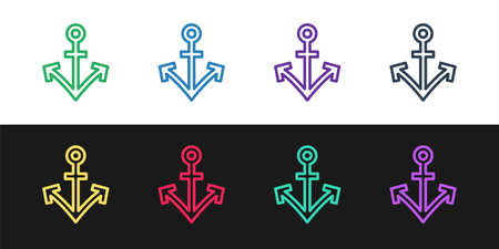 Set line Anchor icon isolated on black and white background. Vectorのイラスト素材