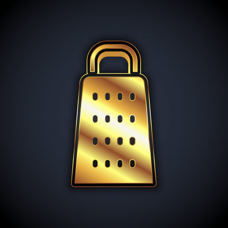 Gold Grater icon isolated on black background. Kitchen symbol. Cooking utensil. Cutlery sign. Vectorのイラスト素材