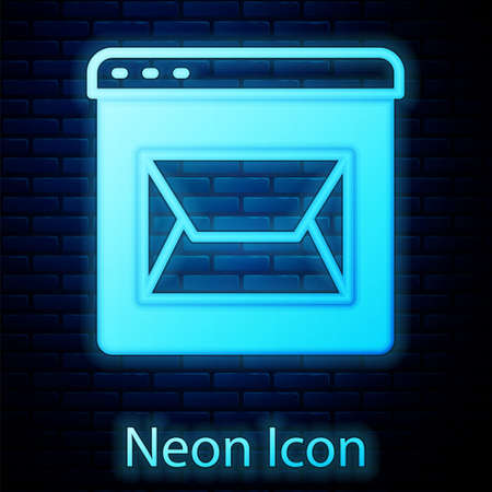 Glowing neon Website and envelope, new message, mail icon isolated on brick wall background. Usage for e-mail newsletters, headers, blog posts. Vectorのイラスト素材