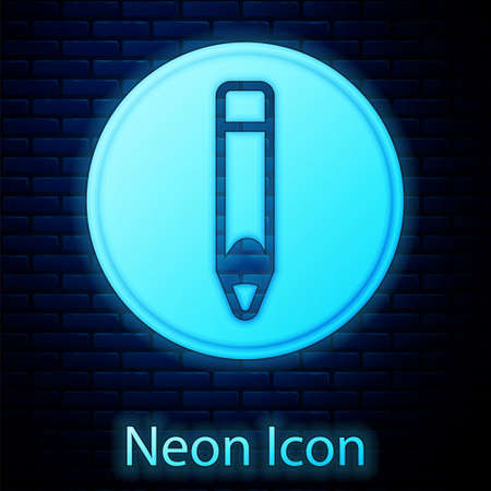 Glowing neon Pencil icon isolated on brick wall background. Drawing and educational tools. School office symbol. Vectorのイラスト素材