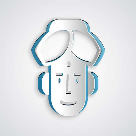 Paper cut Portrait of Indian man icon isolated on grey background. Hindu men. Paper art style. Vectorのイラスト素材