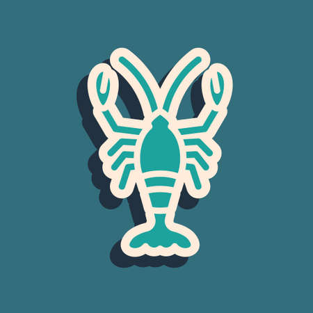 Green Lobster icon isolated on green background. Long shadow style. Vectorのイラスト素材