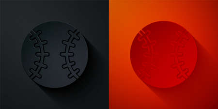 Paper cut Baseball ball icon isolated on black and red background. Paper art style. Vectorのイラスト素材