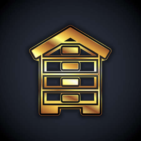 Gold Hive for bees icon isolated on black background. Beehive symbol. Apiary and beekeeping. Sweet natural food. Vectorのイラスト素材