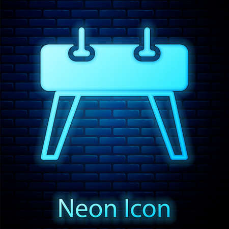 Glowing neon Pommel horse icon isolated on brick wall background. Sports equipment for jumping and gymnastics. Vectorのイラスト素材