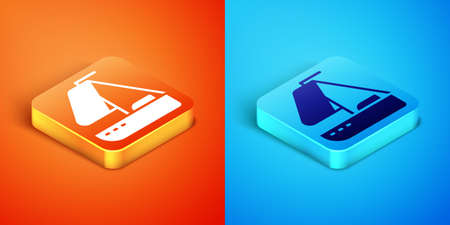 Isometric Yacht sailboat or sailing ship icon isolated on orange and blue background. Sail boat marine cruise travel. Vectorのイラスト素材