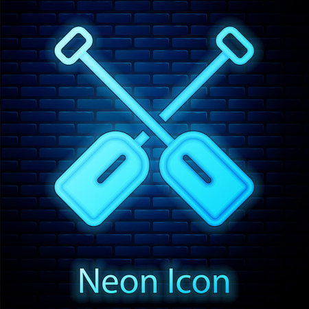 Glowing neon Paddle icon isolated on brick wall background. Paddle boat oars. Vectorのイラスト素材