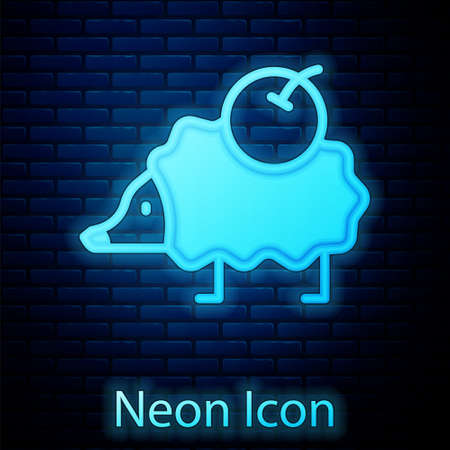 Glowing neon Hedgehog icon isolated on brick wall background. Animal symbol. Vectorのイラスト素材